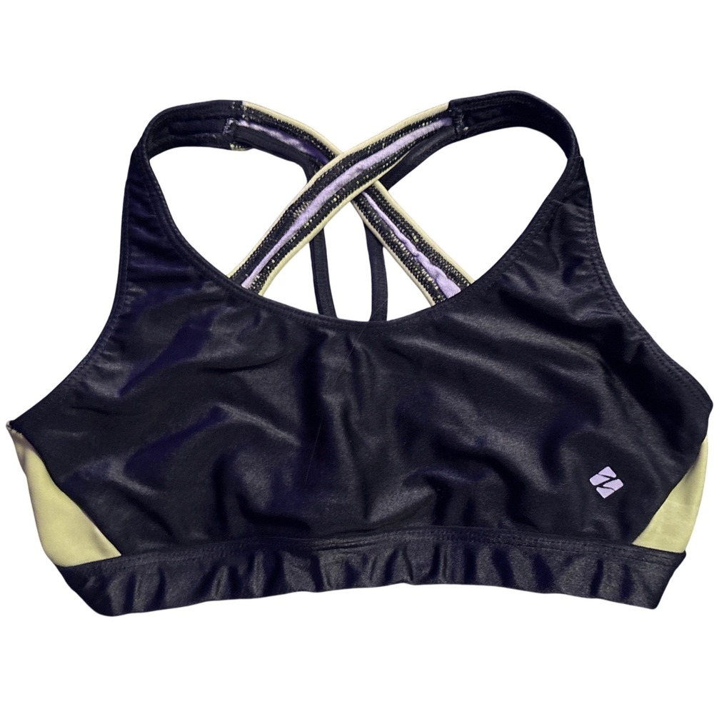 Azione Women's Black Lime Colorblock Criss Cross Strappy Sports Bra Size S